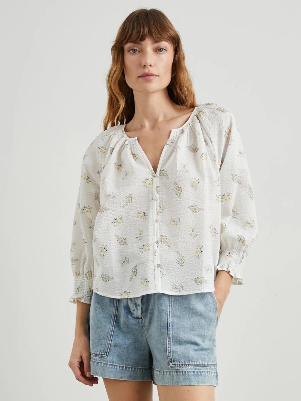 Rails || Mariah Top in Amaryllis Seersucker Pullover Blouse Floral White M NWT